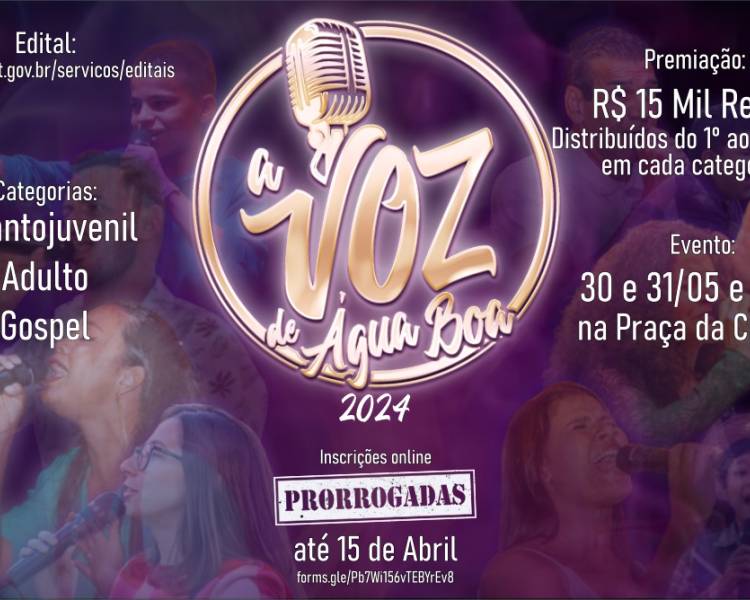 Festival da Canção A Voz de Água Boa prorroga inscrições até 15 de abril
