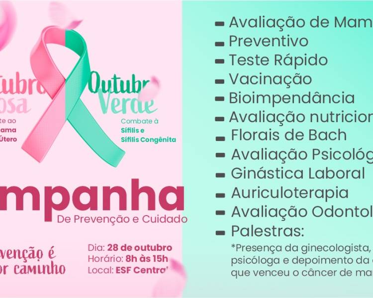 Outubro Rosa e Verde: participe da Campanha de Prevenção e Cuidado no próximo sábado (28)