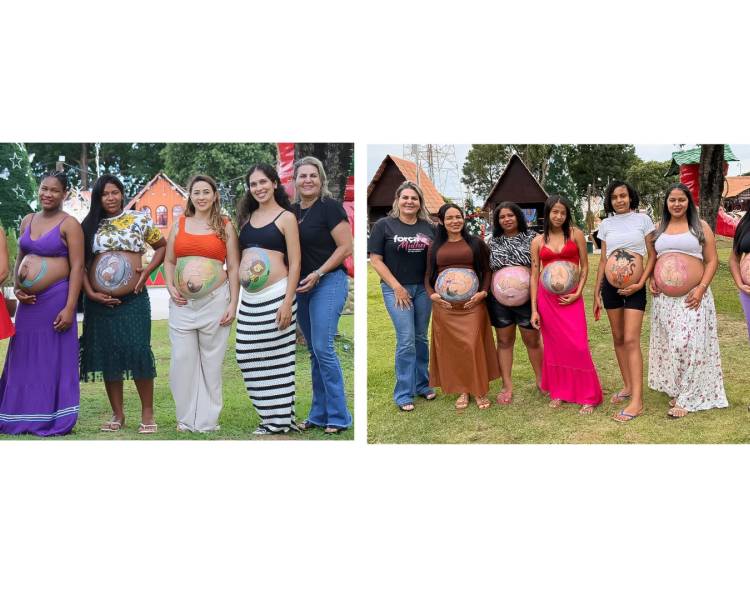 Cantinho da Cegonha celebra maternidade com pintura gestacional e ensaio fotográfico
