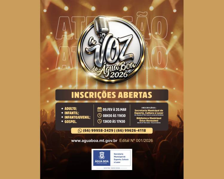 Inscrições abertas para o festival “A Voz de Água Boa 2026”