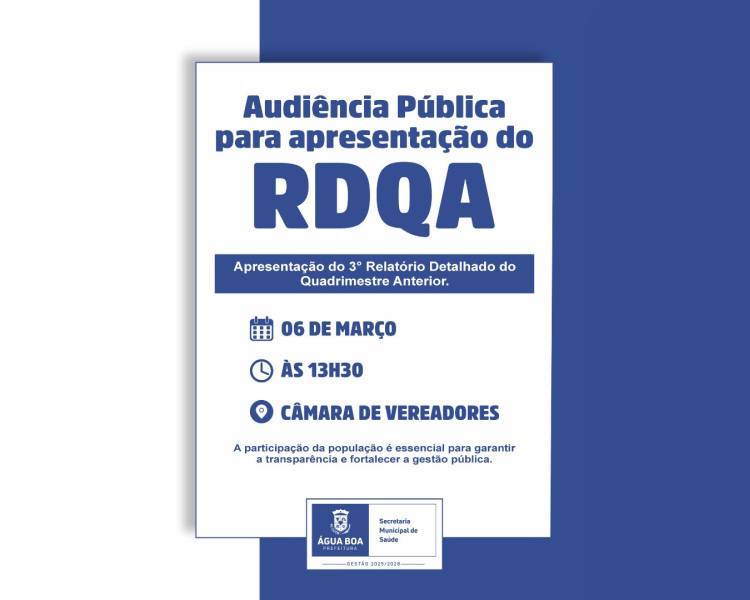 Secretaria de Saúde convida população para audiência de apresentação de RDQA
