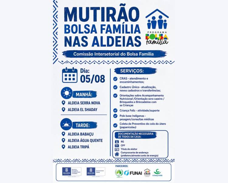 Prefeitura vai realizar mutirão do Bolsa Família nas aldeias indígenas 
