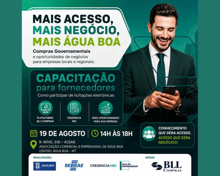 Prefeitura de Água Boa vai promover encontro para ampliar participação de empresas locais nas compras públicas